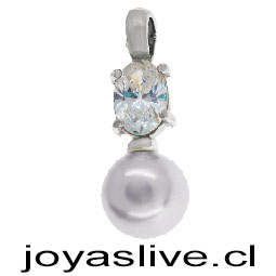 Colgante Plata Platino con circonita y perla. color plateado