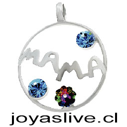 colgante Plata Platino Mamá con cristales Swarovski. Agua marina combina con flor vitrail