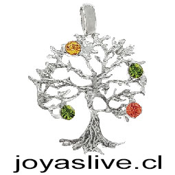 Colgante Plata Platino árbol de la vida con cristal de Swarovski en los colores: verde oliva, topaz y rosa pasparacha.