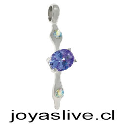 Colgante Plata Platino de diseño estilizado circonita en violeta con cristales de Swarovski en aurora boreal