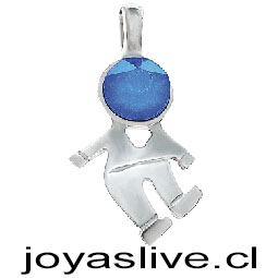 Colgante Plata Platino de niño con cristal de Swarovski color azul metalizado.