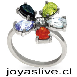 Sortija de aro cerrado Plata Platino con forma de flor y circonitas en forma de perita multicolor. Medida 14