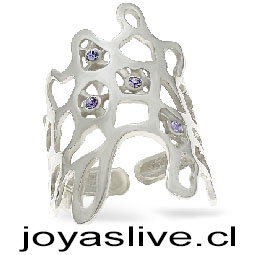 Anillo de diseño abierto Plata Platino con cristales Swarovski en aurora boreal. Media 14