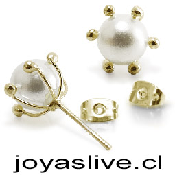 Aros de Oro 18 kl. Pistilos Grandes con Perlas de río 6 milímetros (Peso aproximado 2,2 gramos)