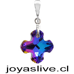 Dije de Plata chilena 950 Cristal fino Cruz Morada Tornasol