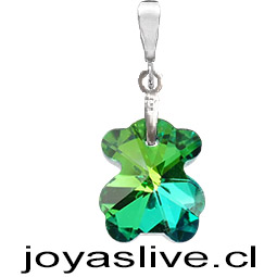 Dije de Plata chilena 950 Cristal fino Oso Verde Tornasol