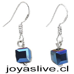 Aros de Plata 925 Cubos Transparentes  Azul Metálico