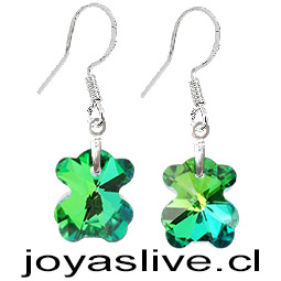 Aros de Plata 925 Cristal fino Oso Verde Tornasol