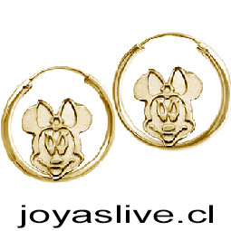 Aros de Oro 18 kl. Argollas Pequeñas Minnie Mouse (1.5 gramos)