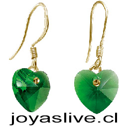 Aros de Oro 18 kl. Cristal fino Corazón Verde (2 gramos)