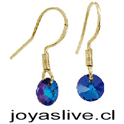 Aros de Oro 18 kl. tipo Swarovski Azul (0,7 gramos)