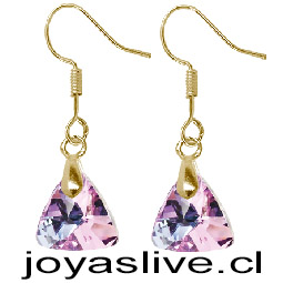 Aros de Oro 18 kl.  con Triángulo tipo Swarovski Morado (2 gramos)
