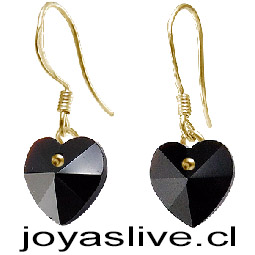 Aros de Oro 18 kl.  tipo Swarovski  Corazón Negro (2 gramos)