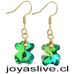 Aros de Oro 18 kl. Cristal fino Oso Verde Tornasol (2 gramos)