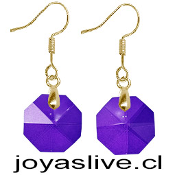 Aros de Oro 18 kl. Cristal fino Octógono Morado (2 gramos)