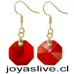 Aros de Oro 18 kl. Cristal fino Octógono Rojo (2 gramos)