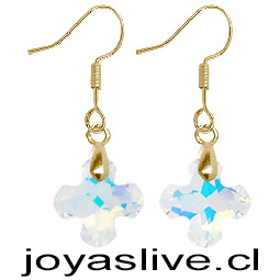 Aros de Oro 18 kl. Cristal fino Cruz Transparente Tornasol (2 gramos)