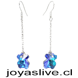 Aros de Plata Colgantes Cristal fino Oso Morado Azulado  Tornasol
