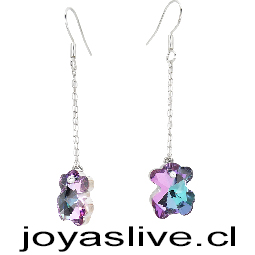 Aros de Plata Colgantes Cristal fino Oso Morado Tornasol