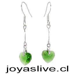 Aros de Plata  Conectores colgantes Cristal fino Corazón Verde