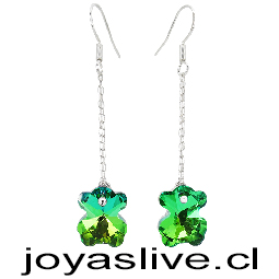 Aros de Plata Colgantes Cristal fino Oso Verde Tornasol