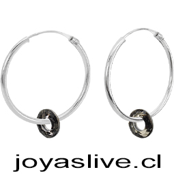 Aros de Plata chilena 950 Argollas  Cristal fino Negro Tornasol 