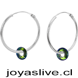 Aros de Plata chilena 950 Argollas  Cristal fino verde Tornasol 