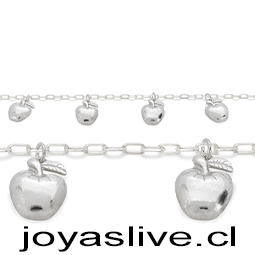 Pulsera Plata chilena 950, cadena con Manzanas (25cm.)
