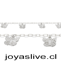 Pulsera Plata chilena 950, cadena con Mariposas (25cm.)
