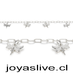 Pulsera Plata chilena 950, cadena con Libélulas (25cm.)