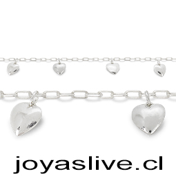 Pulsera Plata chilena 950, cadena con Corazones (20cm.) 