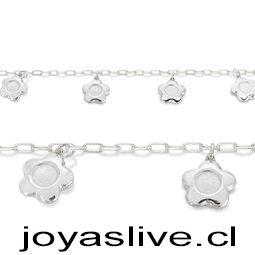 Pulsera Plata chilena 950, cadena con Flores (20cm.) 