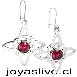 Aros de Plata chilena 950 Nudo de Brujas Curación con Punto de Luz Rojo