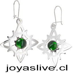 Aros de Plata chilena 950 Nudo de Brujas Lunar con Punto de Luz Verde 