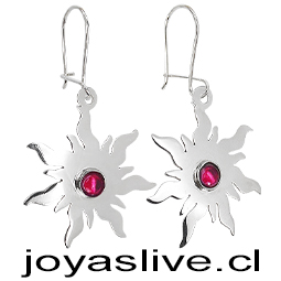 Aros de Plata chilena 950 Sol  con Punto de Luz Rojo 