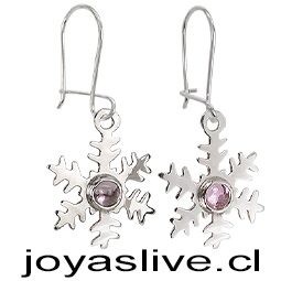 Aros de Plata chilena 950 Copos de nieve con Punto de Luz Rosado 