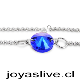 Pulsera de Acero Inoxidable, cadena Rolón  con Cristal Azul 