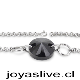Pulsera de Acero Inoxidable, cadena Rolón  con Cristal Negro 