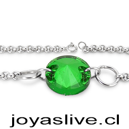 Pulsera de Acero Inoxidable, cadena Rolón  con Cristal Verde