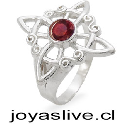 Anillo de Plata chilena 950 Nudo de Bruja Granate (medida 12)