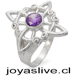 Anillo de Plata chilena 950 Nudo de Bruja Amatista (medida 20)