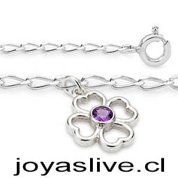 Pulsera Plata chilena 950, cadena grumete, Trébol, amatista 