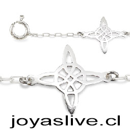 Pulsera plata chilena 950, cadena eslabones, Nudo de Brujas ( pl345 )